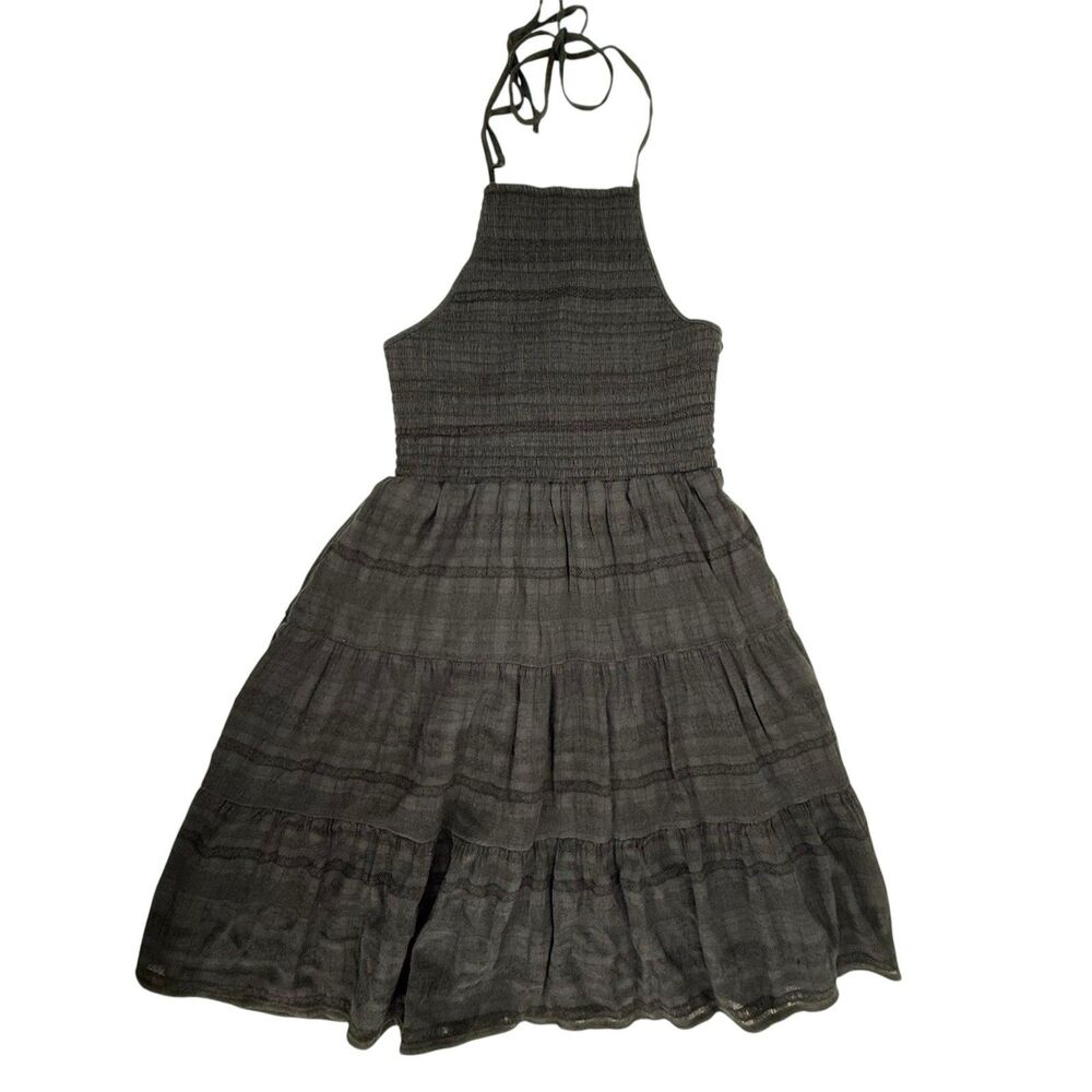 American Eagle Halter Mini Dress Women Small Black Smocked Sleeveless Party
